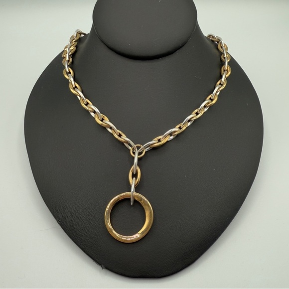 Two Tone Gold and Silver Brutalist Geometric Necklace - Picture 11 of 11